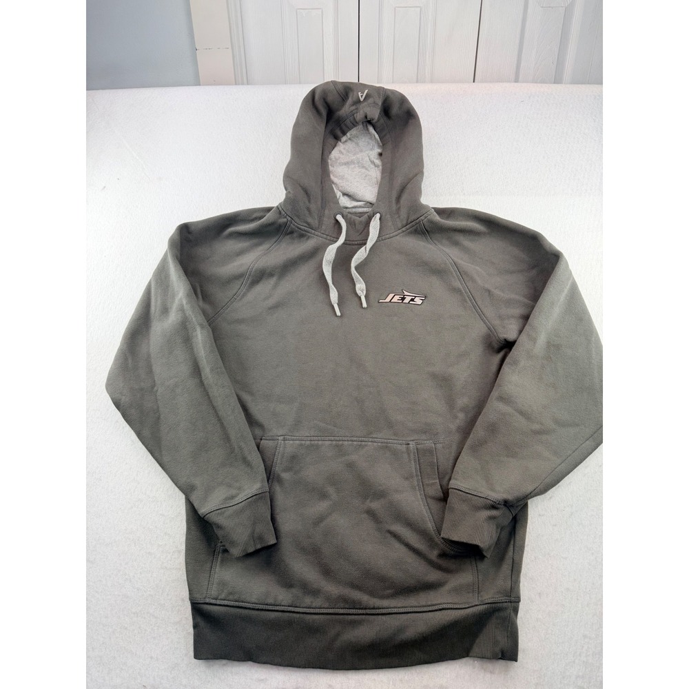 Antigua New York Jets Hoodie Mens Medium Gray Embroidered Pullover NFL Raglan